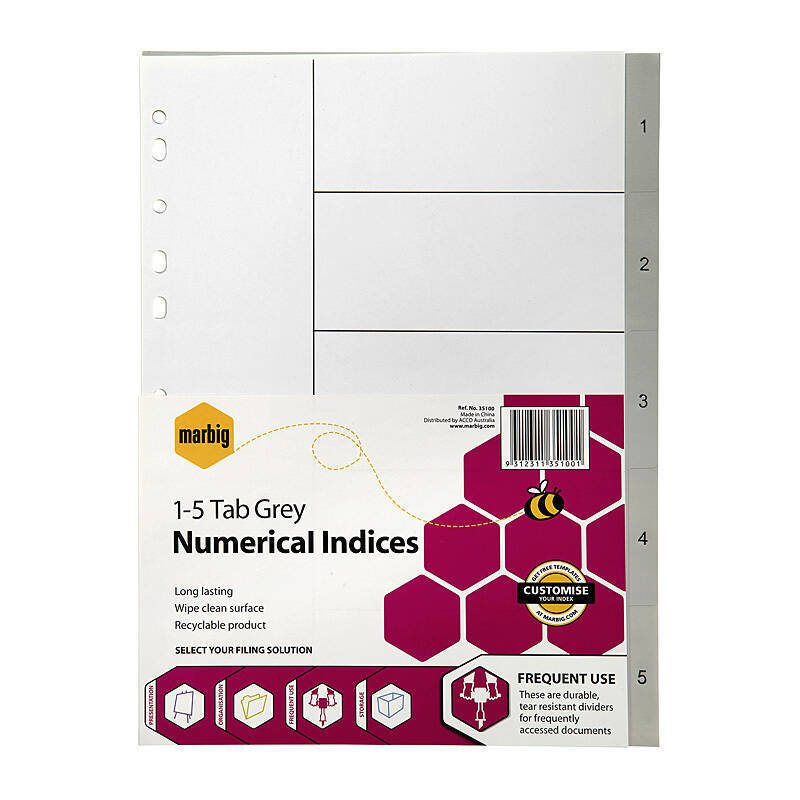Mbg Indices Grey PP A4 1-5Tab Marbig