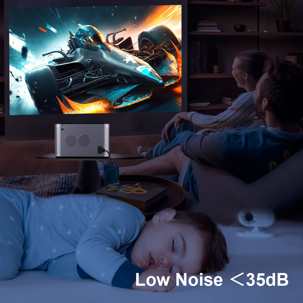 Close-up of Magcubic HY350 Pro remote control with voice command button

