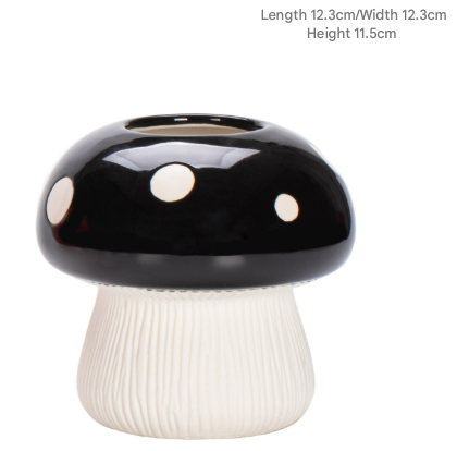 Middle Size Black Whimsical Ceramic Mushroom Vase - Decorative Floral & Hydroponic Planter Tristar Online