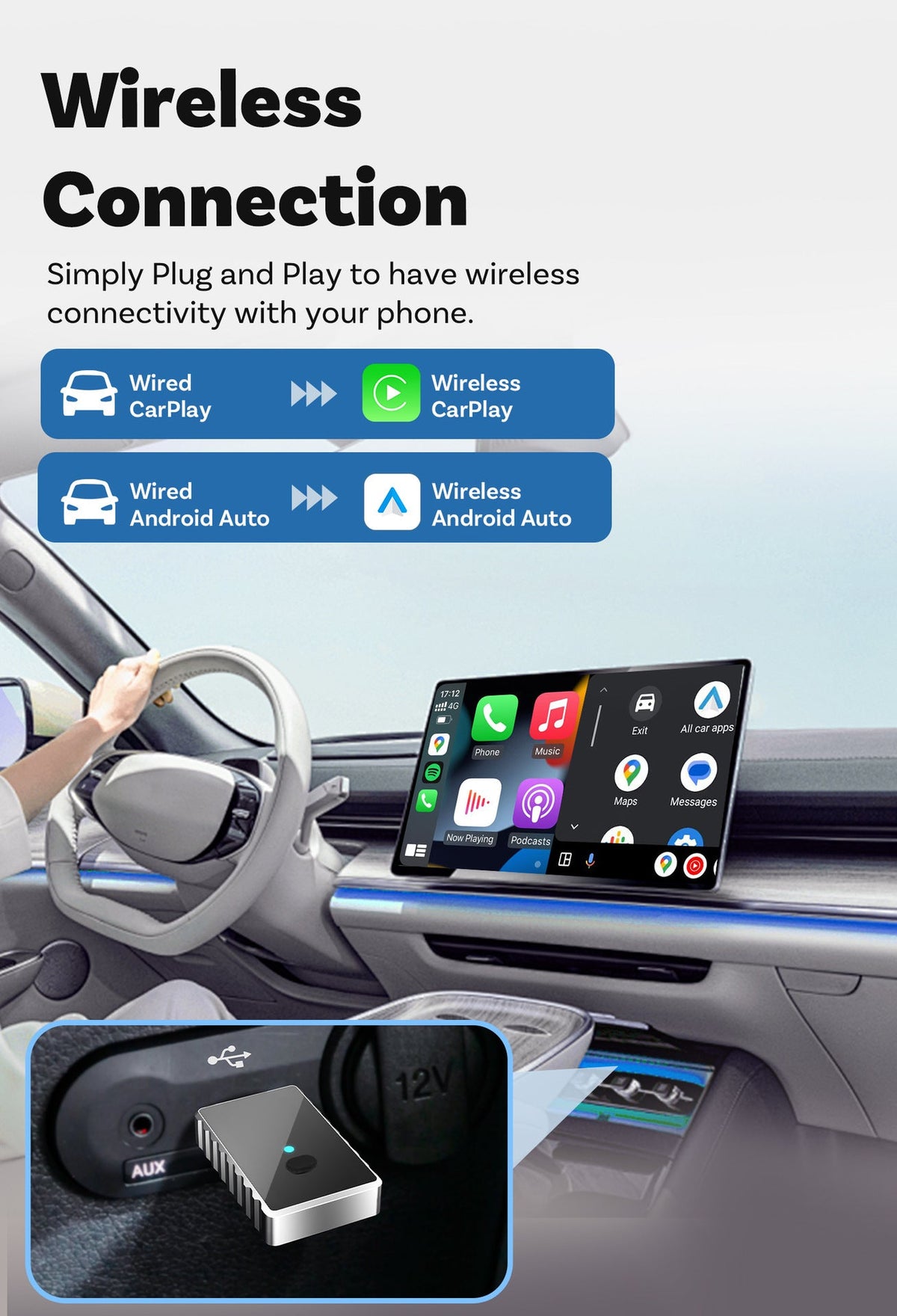 Mini 2-in-1 Wireless CarPlay & Android Auto Adapter - 5GHz WiFi 6, Bluetooth 5.4, Plug & Play Dongle(black) Tristar Online
