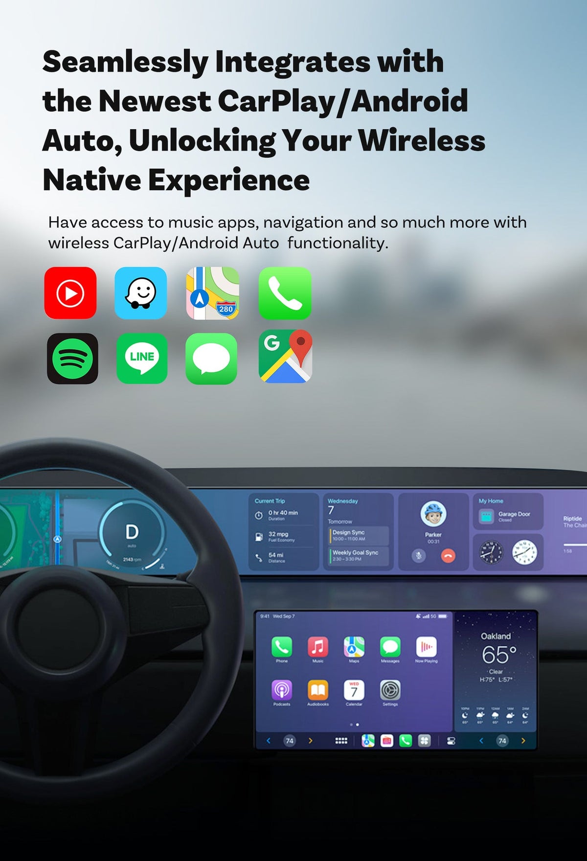 Mini 2-in-1 Wireless CarPlay & Android Auto Adapter - 5GHz WiFi 6, Bluetooth 5.4, Plug & Play Dongle(black) Tristar Online