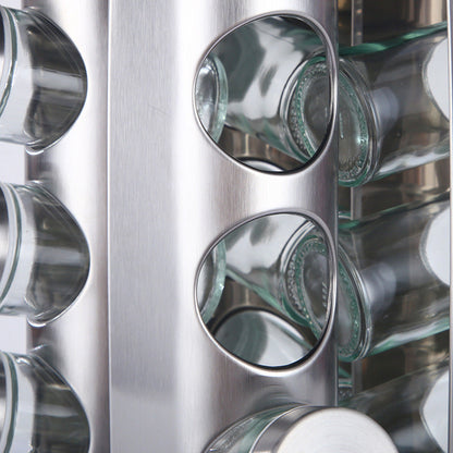 Modern stainless steel round-top rotating spice rack with 16 empty glass jars (88 ml each) Tristar Online