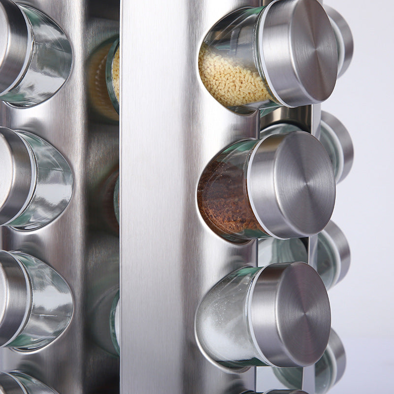 Modern stainless steel round-top rotating spice rack with 16 empty glass jars (88 ml each) Tristar Online