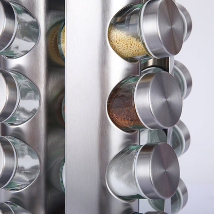 Modern stainless steel round-top rotating spice rack with 16 empty glass jars (88 ml each) Tristar Online