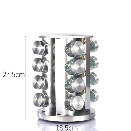 Modern stainless steel round-top rotating spice rack with 16 empty glass jars (88 ml each) Tristar Online