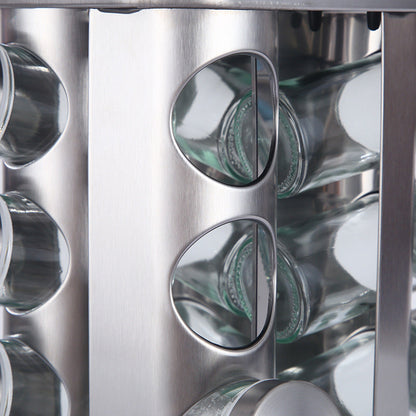 Modern stainless steel rounded corner rotating spice rack with 12 empty glass jars (88 ml each) Tristar Online