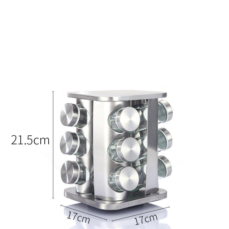 Modern stainless steel rounded corner rotating spice rack with 12 empty glass jars (88 ml each) Tristar Online