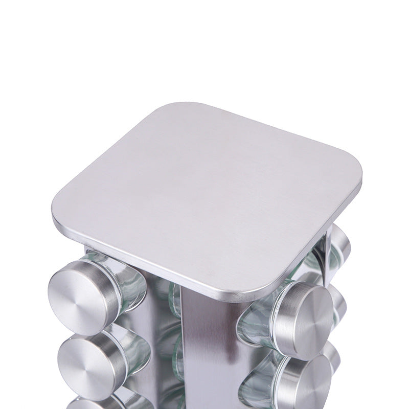 Modern stainless steel rounded corner rotating spice rack with 16 empty glass jars (88 ml each) Tristar Online