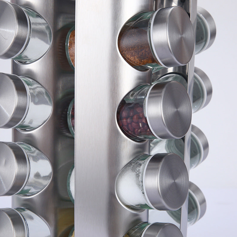 Modern stainless steel rounded corner rotating spice rack with 16 empty glass jars (88 ml each) Tristar Online