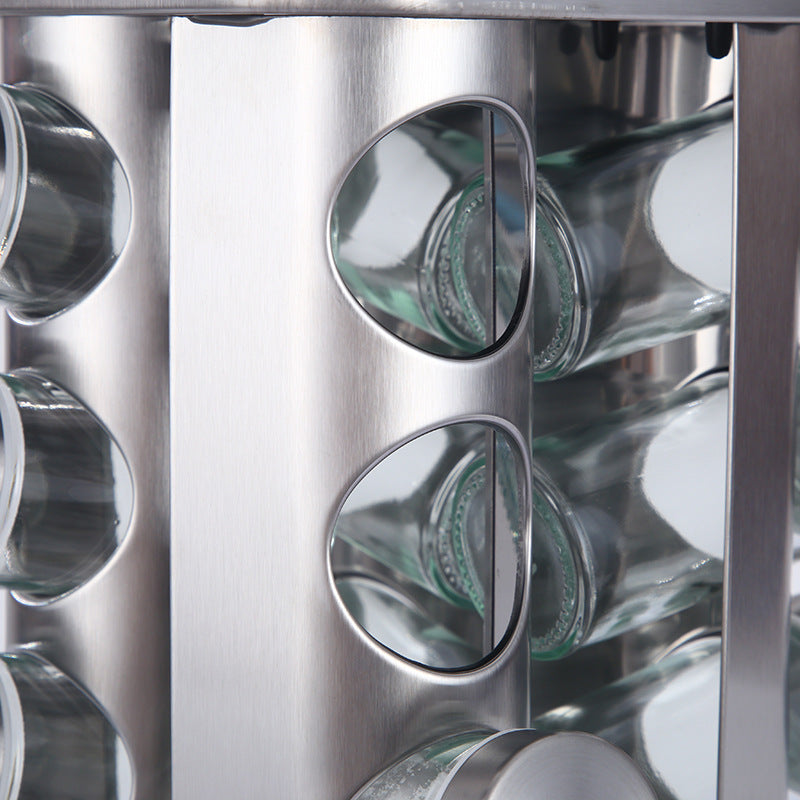 Modern stainless steel rounded corner rotating spice rack with 16 empty glass jars (88 ml each) Tristar Online