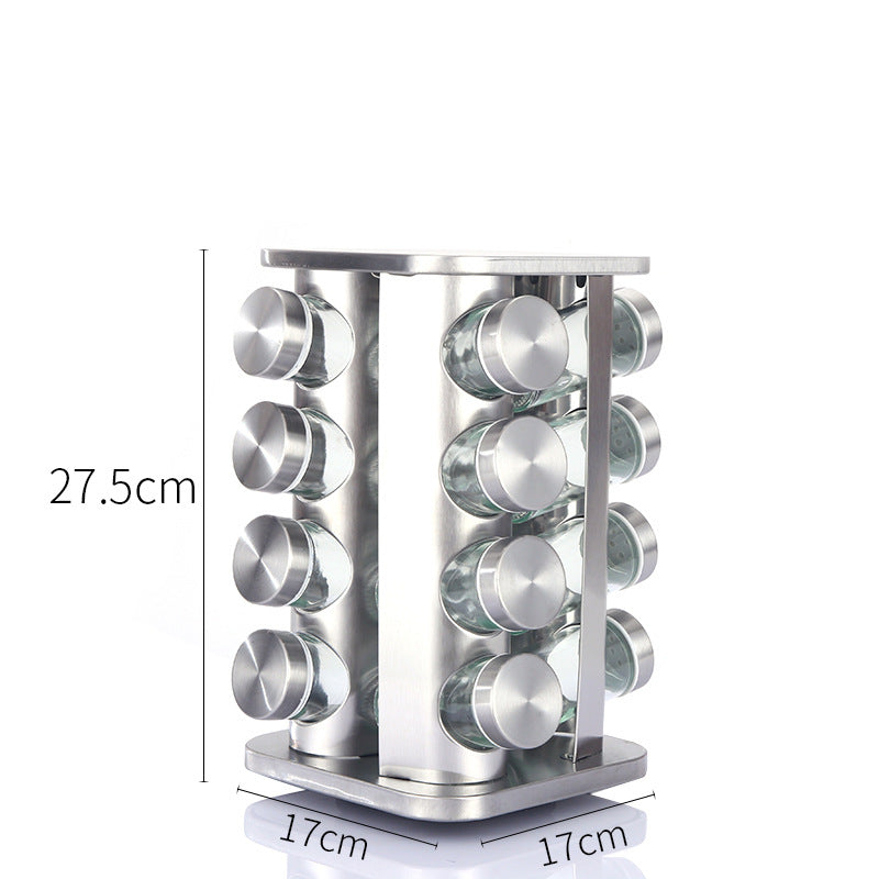 Modern stainless steel rounded corner rotating spice rack with 16 empty glass jars (88 ml each) Tristar Online