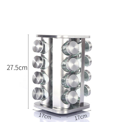 Modern stainless steel rounded corner rotating spice rack with 16 empty glass jars (88 ml each) Tristar Online