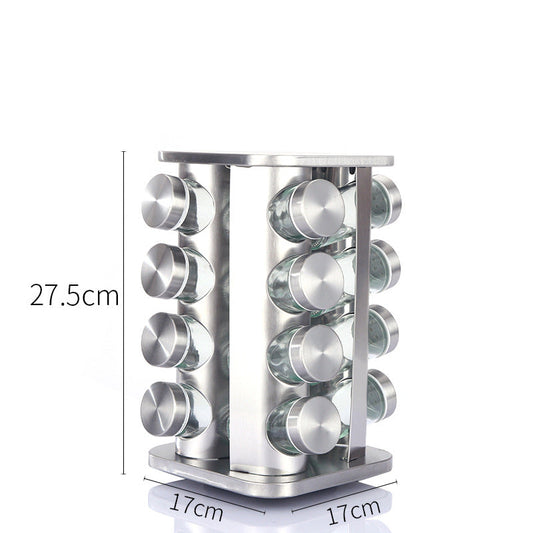 Modern stainless steel rounded corner rotating spice rack with 16 empty glass jars (88 ml each) Tristar Online
