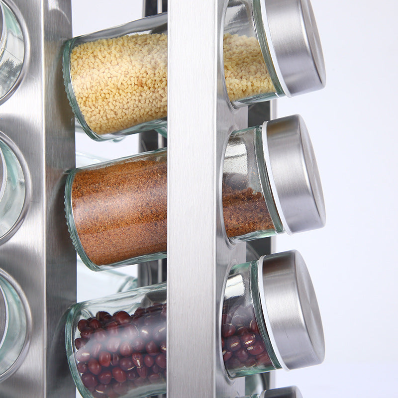 Modern stainless steel square spice revolving rack with 16 (88 ml each) empty glass jars Tristar Online