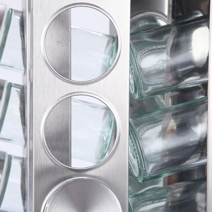 Modern stainless steel square spice revolving rack with 16 (88 ml each) empty glass jars Tristar Online