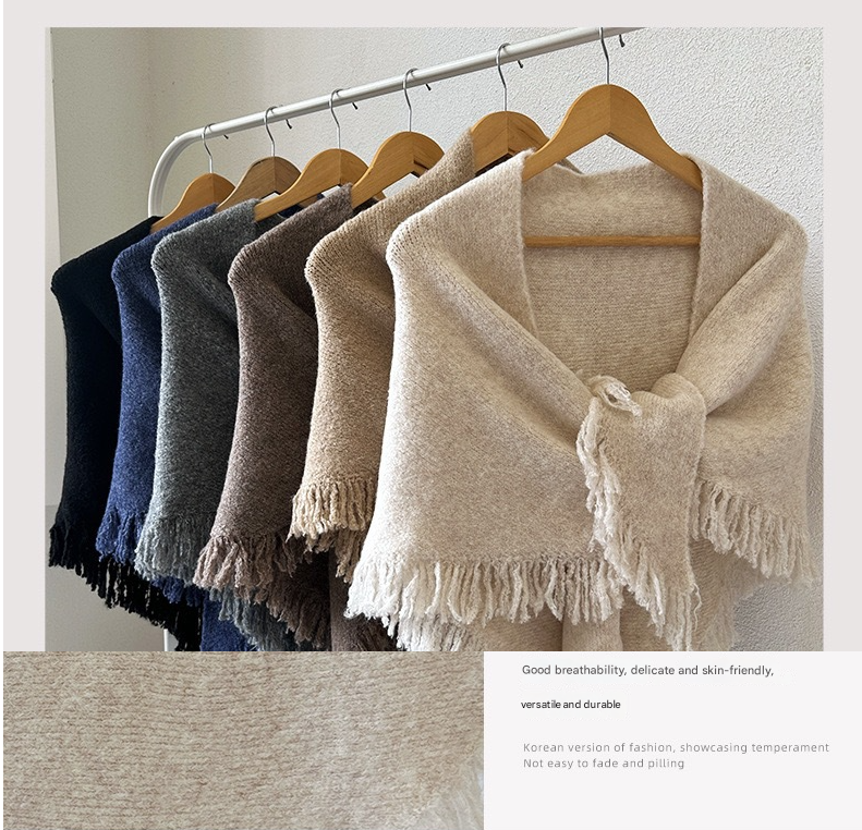 Navy Blue Elegant Knit Scarf Shawl with Tassels - Versatile Warm Wrap (65cm x 175cm) Tristar Online