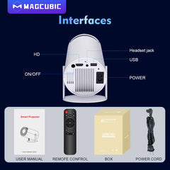 Magcubic HY300 Pro Portable 4K Decoding Projector - WiFi6, Android 11, Bluetooth 5.0 - Ultra-Sharp Imaging, Smart Connectivity, Superior Audio - White