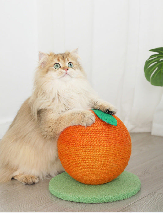 Orange Orange And Green Base Fun Fruit Shaped Sisal Cat Scratcher Ball - Durable Scratching Toy with Stable Base Tristar Online