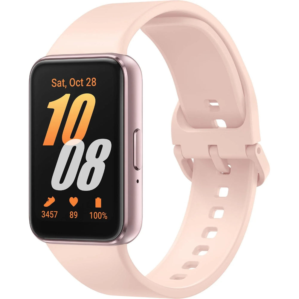 Samsung Galaxy Fit3 Smartwatch in Pink Gold showing fitness tracking display.