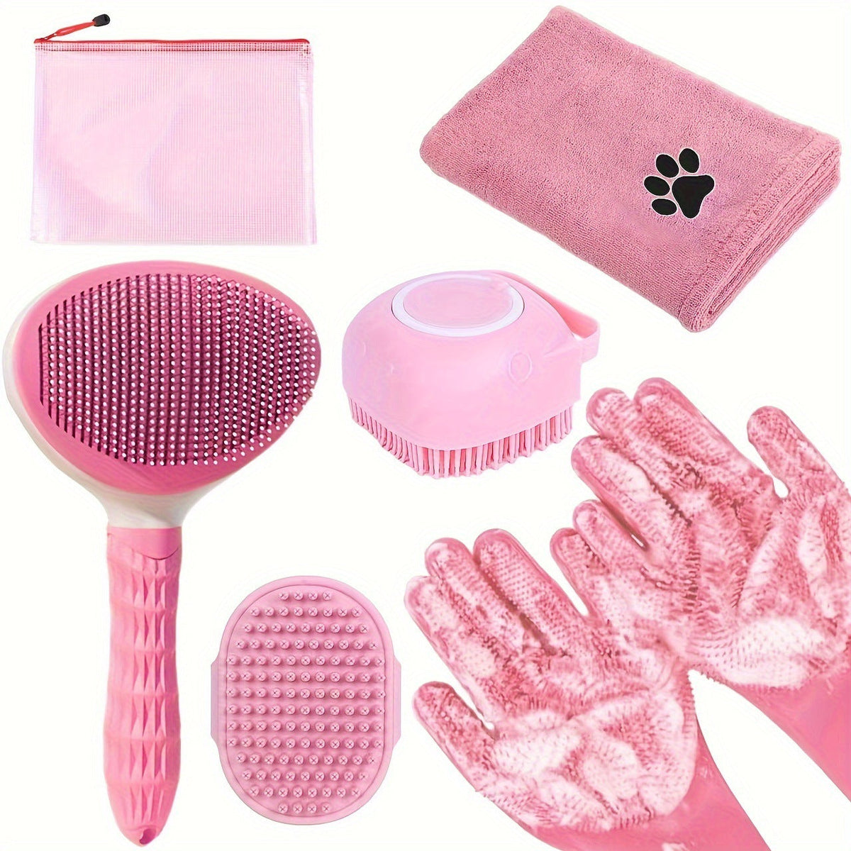 Pink 6-Piece Dog Grooming Bath Set - Absorbent Microfiber Towels & Wash Mitts for Shiny Coats Tristar Online