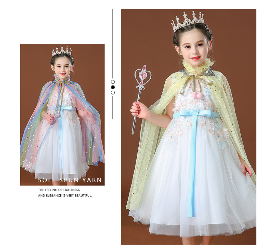 Pink Girls Rainbow Princess Costume Cape Set with Tiara Wand Gloves and Jewellery Sequin Star Tulle Cloak for Book Week and Dress Up Tristar Online