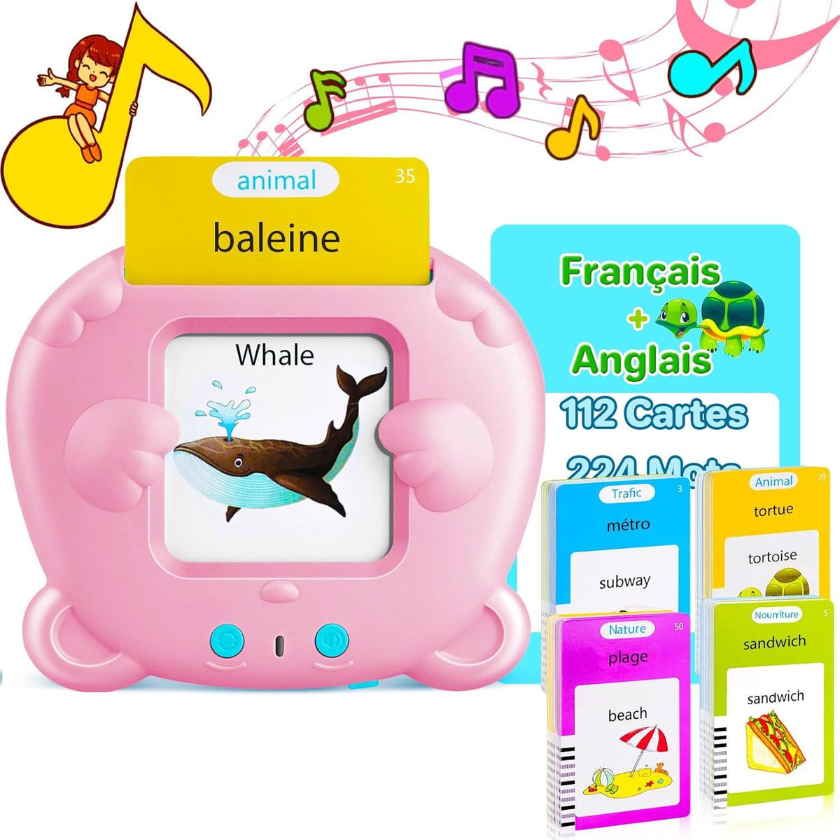 Pink Panda [Plain English] [112 Cards 224 Contents] Bilingual Early Learning Flash Card Reader - Interactive Audio Toy for Toddlers Tristar Online