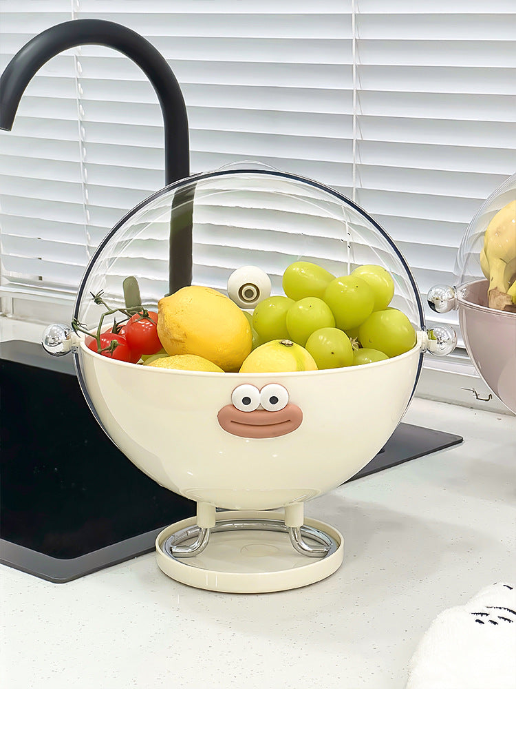 Pink Whimsical Covered Fruit Bowl with Flip Lid & Drainer - Cute Design Snack & Candy Dish for Living Room Tristar Online