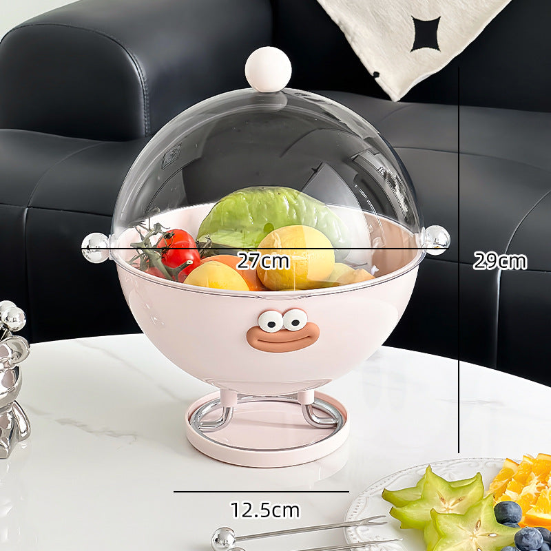 Pink Whimsical Covered Fruit Bowl with Flip Lid & Drainer - Cute Design Snack & Candy Dish for Living Room Tristar Online