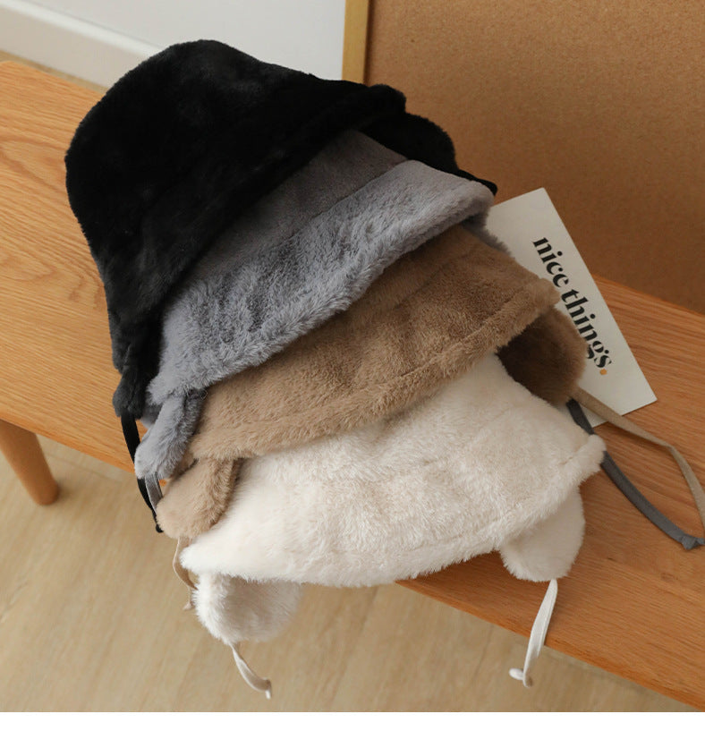 Plush Bucket Hat with Ear Flaps,Warm Furry Winter Hat in Black-One size (54-59cm) adjustable Tristar Online