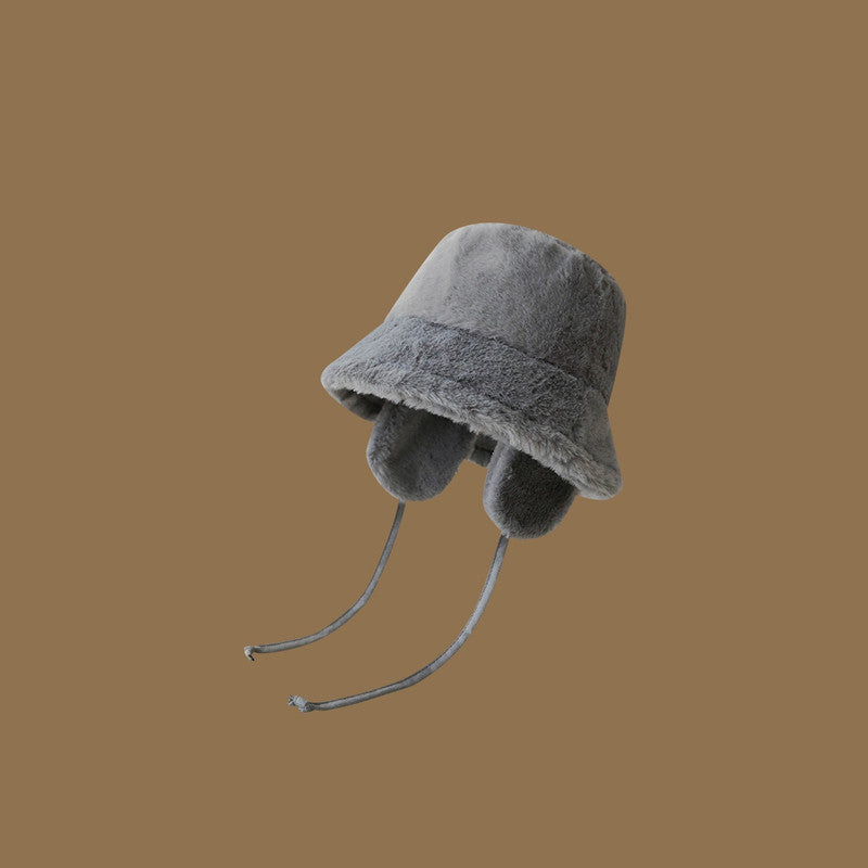 Plush Bucket Hat with Ear Flaps ,Warm Furry Winter Hat in Grey-One size (54-59cm) adjustable Tristar Online