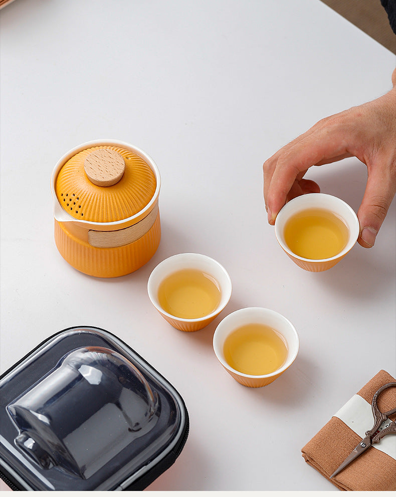 Portable Ceramic Travel Tea Set - One Pot Three Cups with Carrying Case, Elegant Frosted Finish(white) Tristar Online