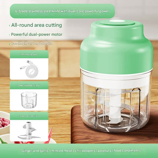 Powerful Mini Electric Food Chopper - USB Rechargeable Cordless Garlic & Meat Mincer(green 320ml + 6-blade knife) Tristar Online