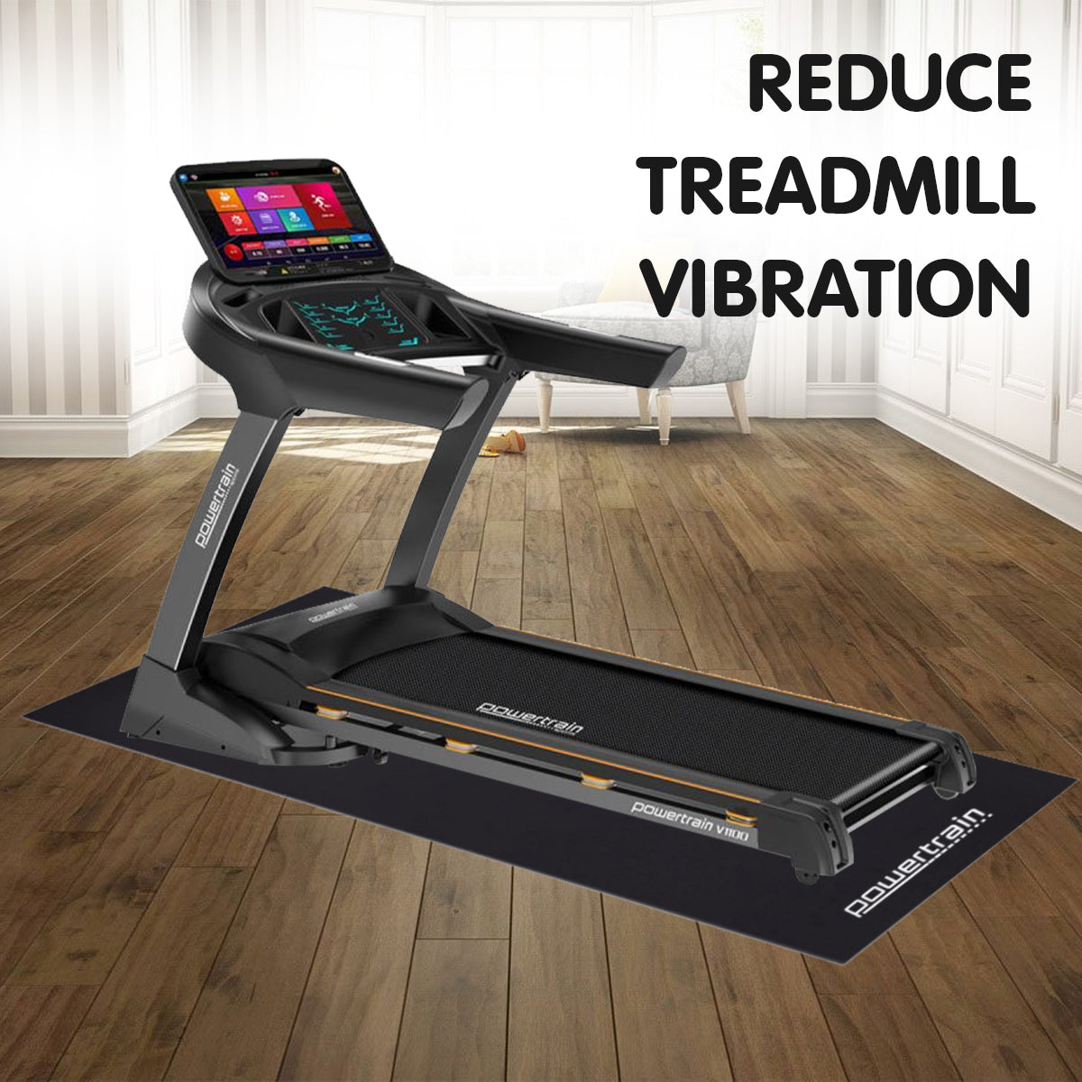 Powertrain 2m x 1m Treadmill Mat 5mm Non-Slip High-Density EVA Foam Gym Equipment Floor Protector Noise Reducing Mat