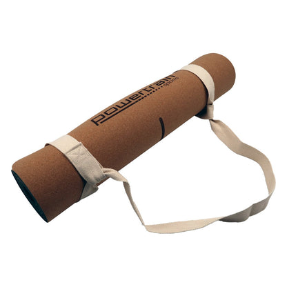 Powertrain 6mm Natural Cork Yoga Mat with Body Alignment Lines & Carry Strap - Non-Slip Double Layer Fitness Mat
