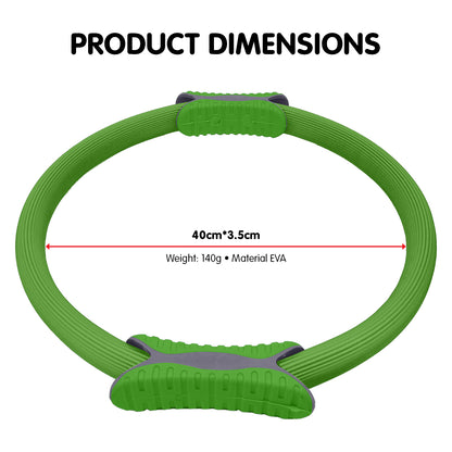 Powertrain 40cm Pilates Ring Magic Fitness Circle Dual Grip Handles for Yoga Core Thigh Workout Resistance - Green