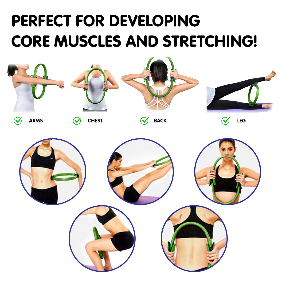 Powertrain 40cm Pilates Ring Magic Fitness Circle Dual Grip Handles for Yoga Core Thigh Workout Resistance - Green