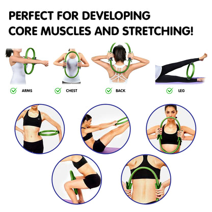 Powertrain 40cm Pilates Ring Magic Fitness Circle Dual Grip Handles for Yoga Core Thigh Workout Resistance - Green