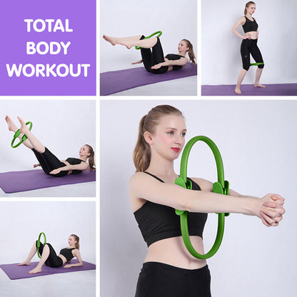 Powertrain 40cm Pilates Ring Magic Fitness Circle Dual Grip Handles for Yoga Core Thigh Workout Resistance - Green