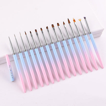 Professional Nail Art Brush Kit (15pcs) - Gradient Handles Manicure Tools Tristar Online
