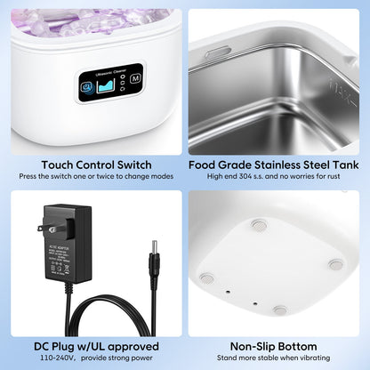 Professional Ultrasonic Cleaner with UV Light - 45000Hz for Dentures, Retainers, Jewelry & More(white) Tristar Online