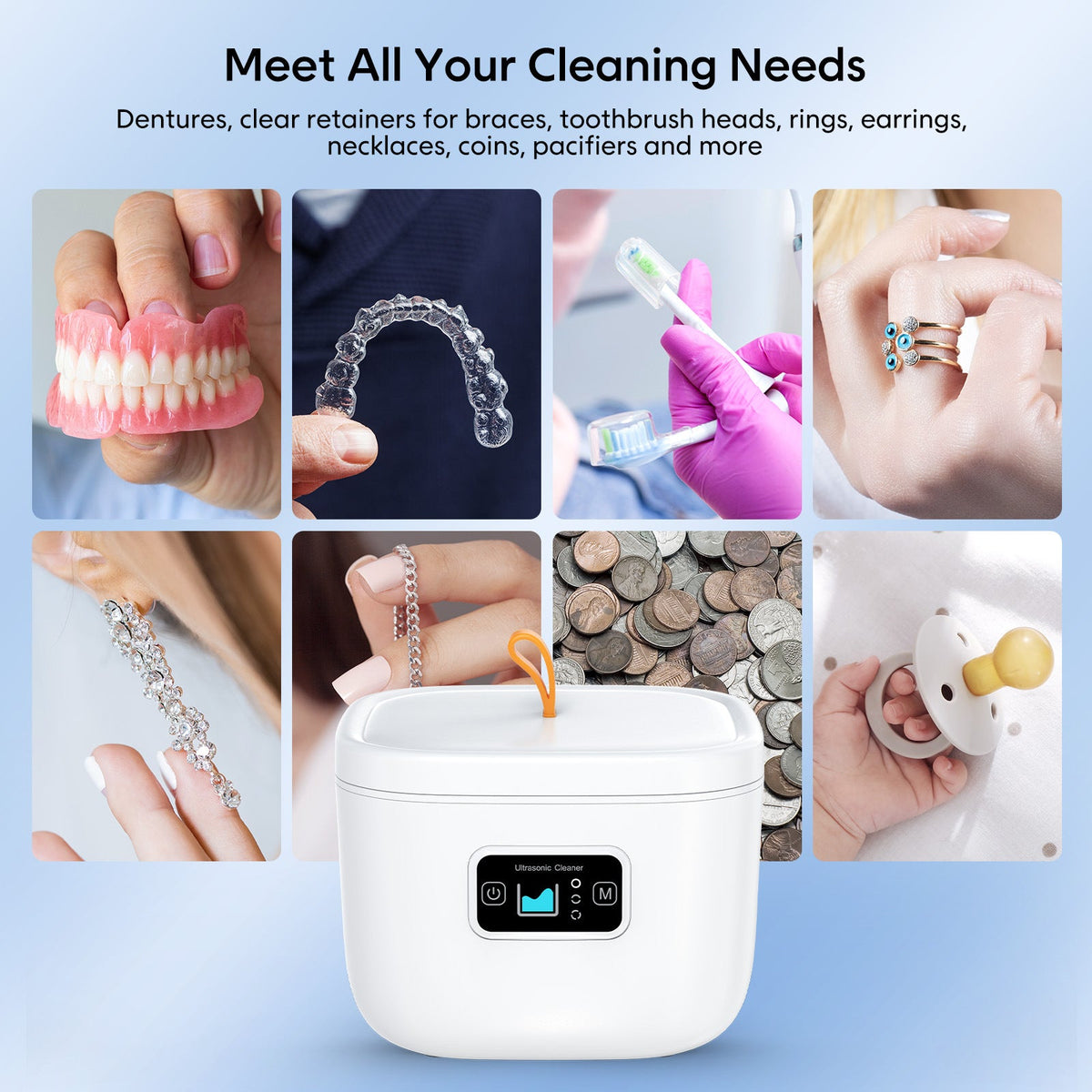 Professional Ultrasonic Cleaner with UV Light - 45000Hz for Dentures, Retainers, Jewelry & More(white) Tristar Online