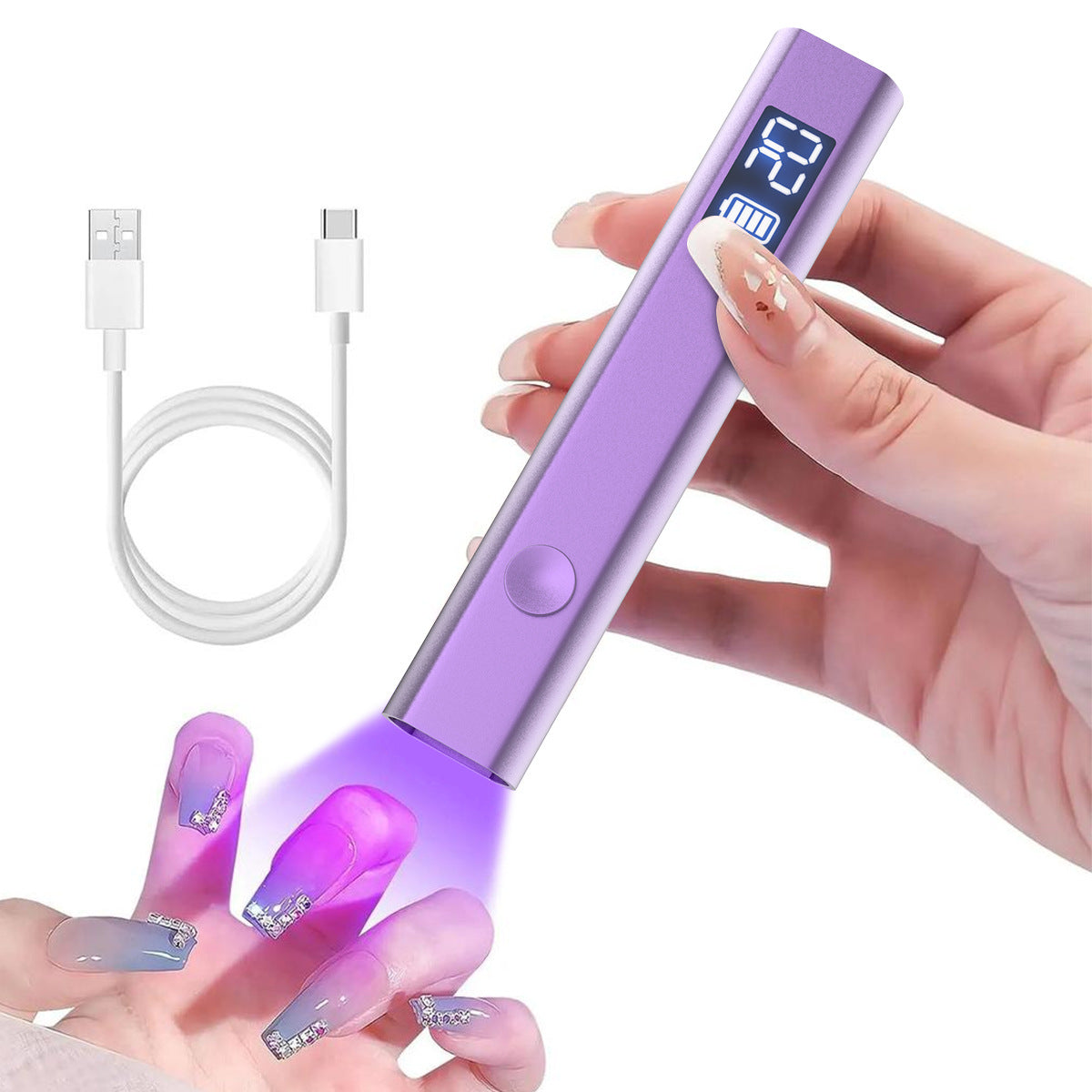 Purple Handheld UV LED Nail Curing Pen - Portable USB-C Rechargeable Light for Fast-Drying Gel Polish & Nail Art Tristar Online