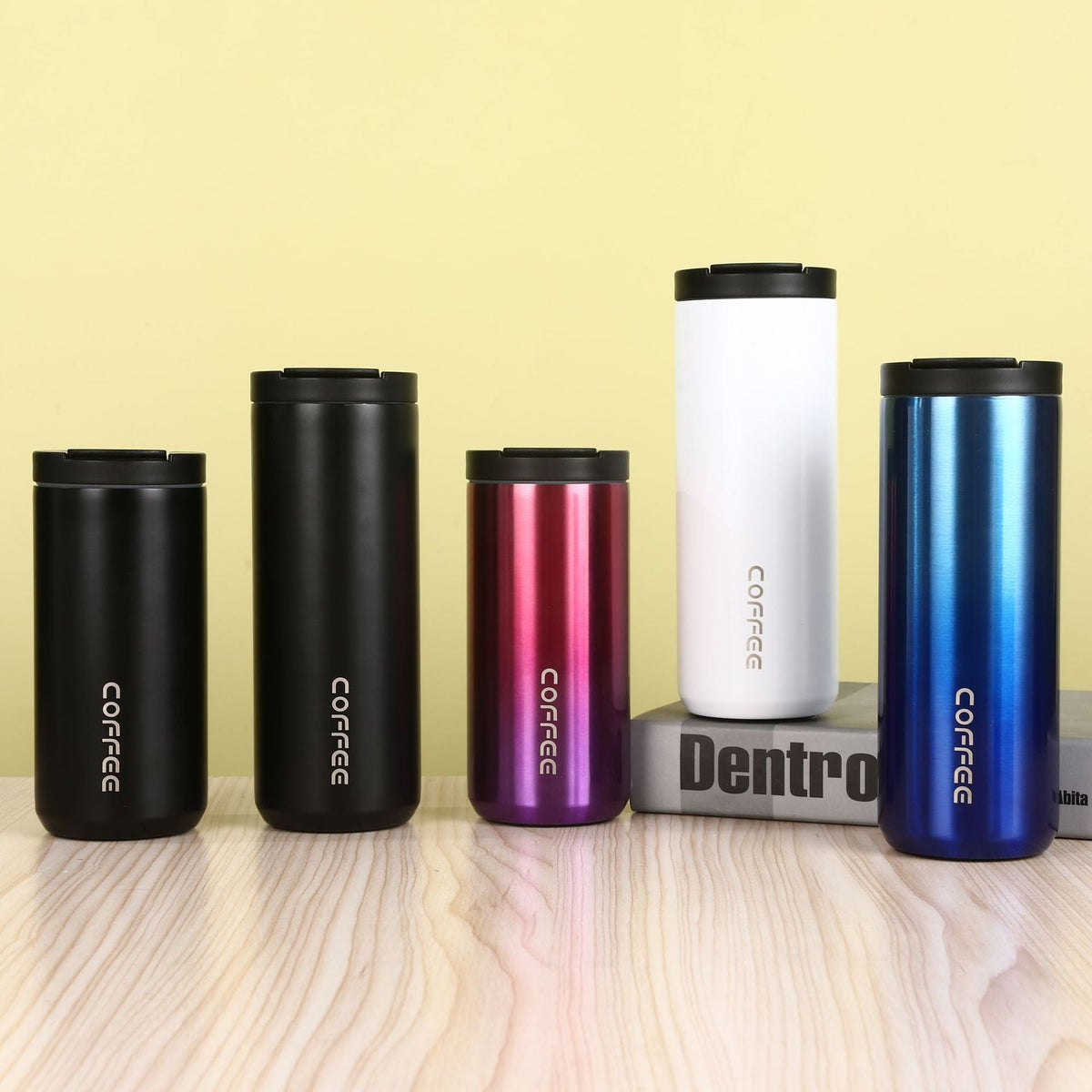 Red And Purple Gradient Color Sleek Insulated Stainless Steel Coffee Tumbler Set (400ml & 500ml) - One-Touch Lid Travel Mugs Tristar Online