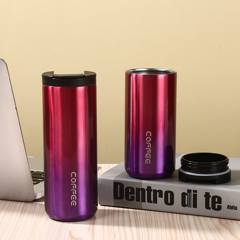 Red And Purple Gradient Color Sleek Insulated Stainless Steel Coffee Tumbler Set (400ml & 500ml) - One-Touch Lid Travel Mugs Tristar Online