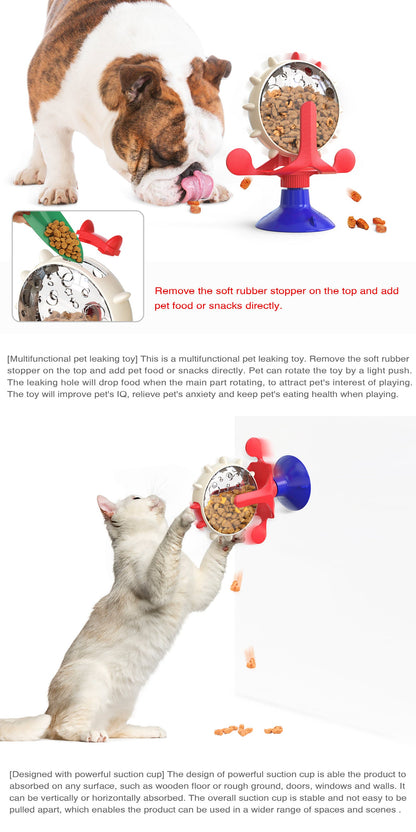 Red,Blue and White Interactive Pet Treat Dispenser - Spinning Wheel Food Puzzle Toy for Cats & Dogs with Suction Cup Base Tristar Online