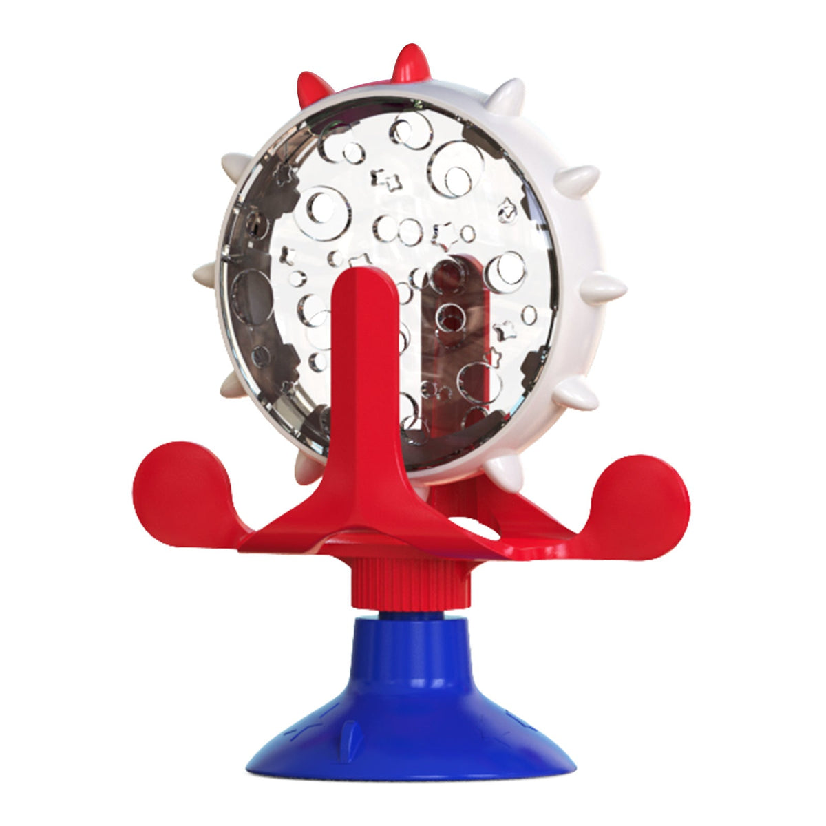 Red,Blue and White Interactive Pet Treat Dispenser - Spinning Wheel Food Puzzle Toy for Cats & Dogs with Suction Cup Base Tristar Online