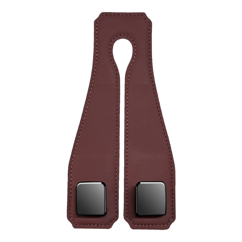 Red Brown Heavy Duty Car Headrest Hooks (Set of 4 Units) - PU Leather Seat Back Organizer Hangers Tristar Online