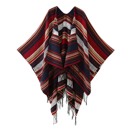 Red Elegant Jacquard Knit Shawl Wrap - Versatile Oversized Scarf (150cm x 130cm) Tristar Online