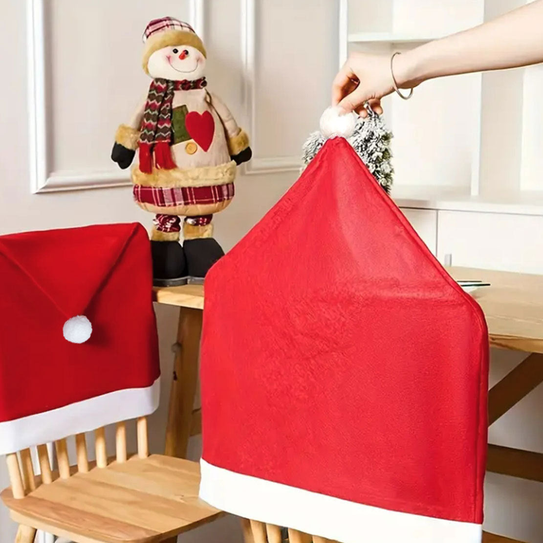 Red Festive Santa Hat Dining Chair Covers - Set of 8 for Holiday Party Decoration Tristar Online