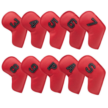 Red Golf Iron Head Covers Set of 10 - Waterproof PU Leather Club Protectors with Embroidered Numbers (3-9, P, A, S) Tristar Online